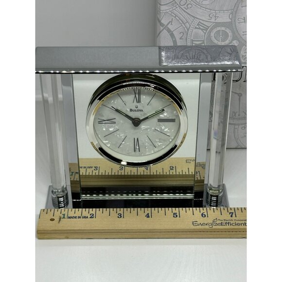 Bulova Mantel Clock | Pearl Face, Beveled Glass Side Panels Untested / For Parts - Picture 8 of 9